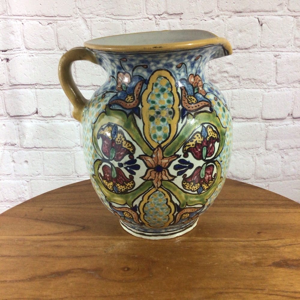 Vintage Hand Painted Mexican Traveler Water Pitcher Artist Signed T. De La Reyna - Picture 2 of 8